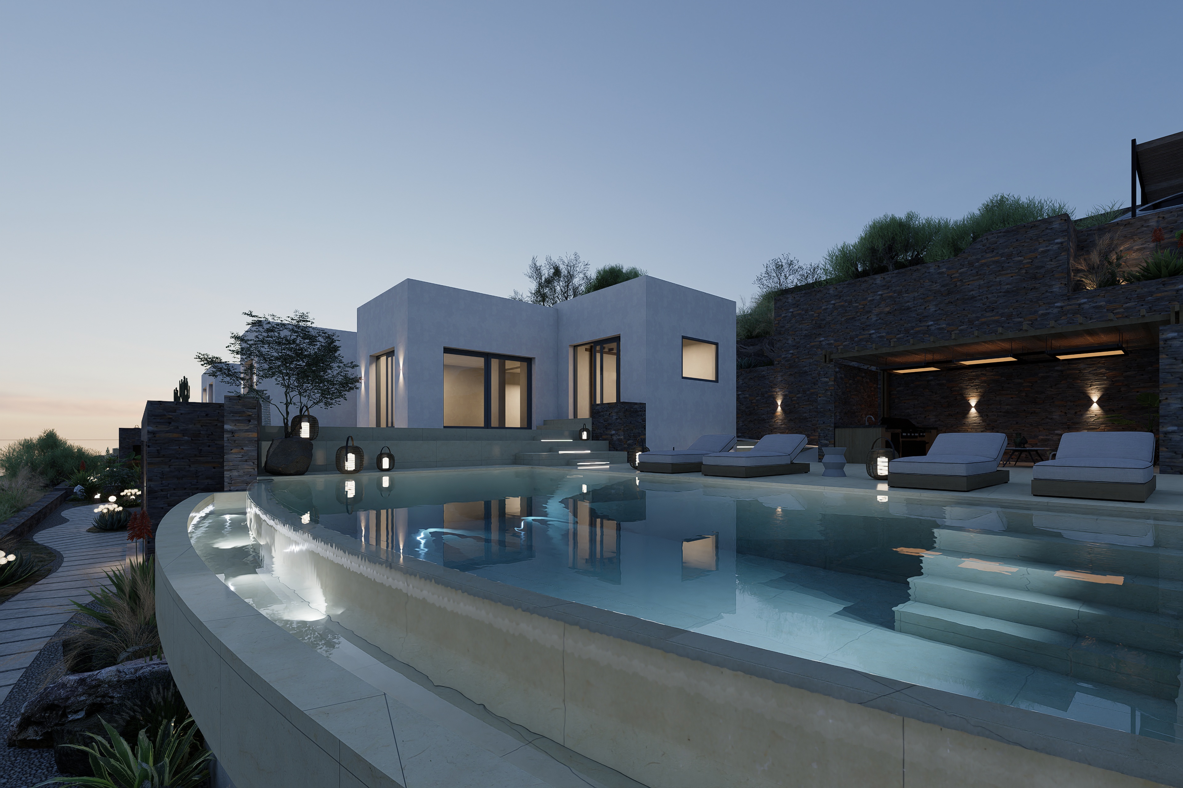 Architectural exterior of luxury villa in Kea Greece
